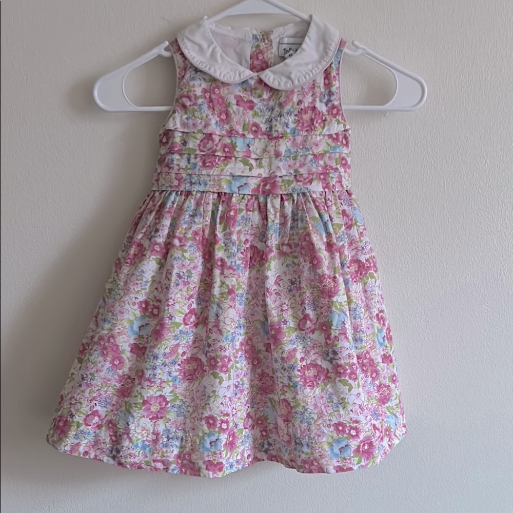 Classic Floral Pink/Green Girls size 4-T Lined Sleeveless Peplum Summer Dress
